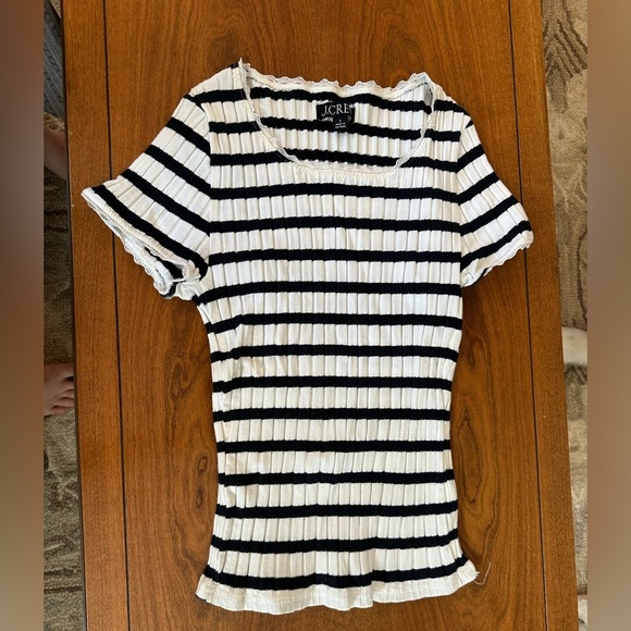 J.Crew Striped Rib Tee with Lace Trim – Size S - Picture 1 of 4